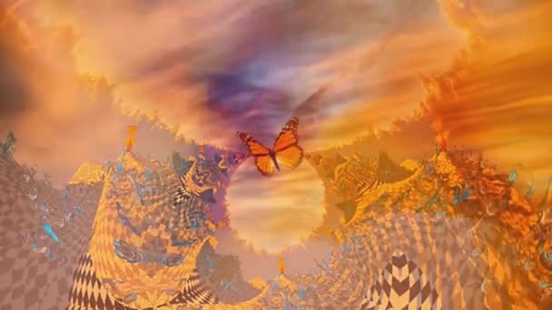 Эффект Бабочки Мотылек Движущейся Сюрреалистической Сцене — стоковое видео