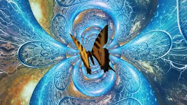 Бабочка Абстрактном Фрактале Спиралями Времени — стоковое видео