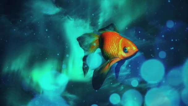 Surreal Imagination Golden Fish Hovers Vivid Sky — Stok video