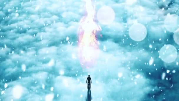 Человек Облаках Огонь Небе Мультфильм — стоковое видео