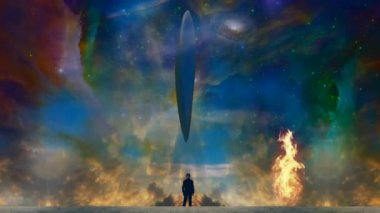 İnsanoğlu canlı gökyüzünde UFO gözlemler. Renkli nebula