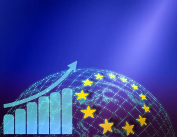 Növekedési Diagram Európa Térképének Zászlajának Hátterében Pénzügyi Mutatók Növekedésének Koncepciója Jogdíjmentes Stock Fotók