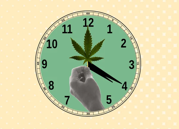 Klockan Begreppet Cannabis Kultur Fyra Tjugo Kultur Handtag Titta Med — Stockfoto