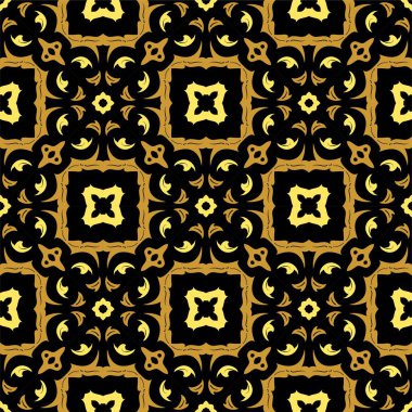 Siyah ve altın desenli süsleme şekli. Basit, pürüzsüz soyut arkaplan