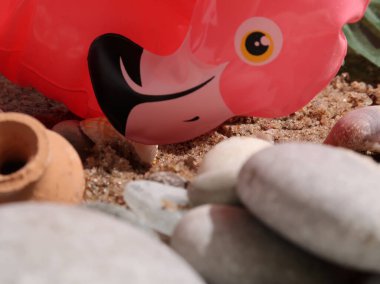 Kumdaki şişme flamingoyu kapat.