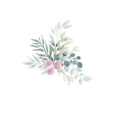 Güzel çiçek ve yaprakların suluboya çizimi.