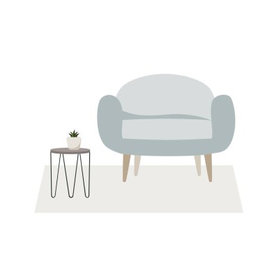 kanepe ve masa bitkisel vektör illüstrasyonlu