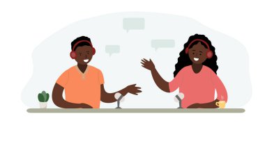 Konuşma, sohbet, canlı yayında diyalog. Bir erkekle kadın arasındaki iletişim..