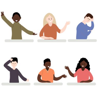 Farklı pozlardaki insanlar. Afrikalı Amerikalılar ve Avrupalılar.