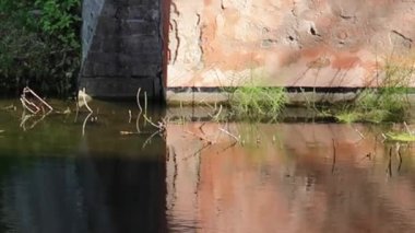 Eski binanın kırmızı tuğlalarıyla tuğla duvar