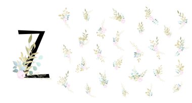 vektör yazıtipi, z harfi ve çiçekler, vektör illüstrasyonu 