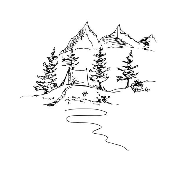 Paysage Montagne Avec Des Montagnes Des Arbres Illustration Vectorielle — Image vectorielle