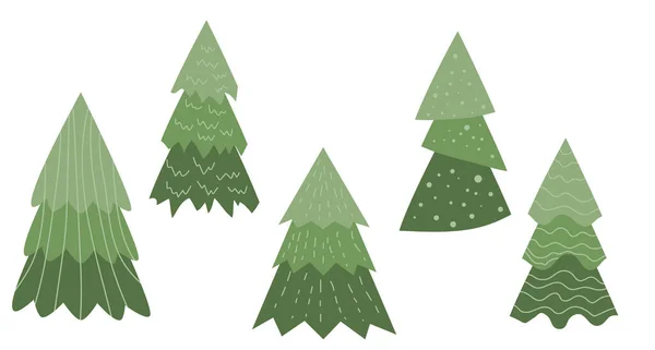 Beyaz üzerinde noel ağaçları, vektör illüstrasyonu 