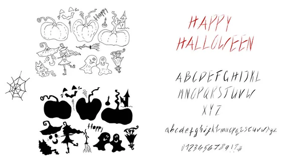 Set Van Vector Lettertype Moderne Kalligrafie Halloween — Stockvector