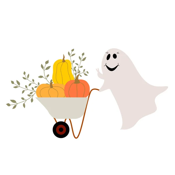 Halloween Outono Tema Com Abóboras Fantasma — Vetor de Stock