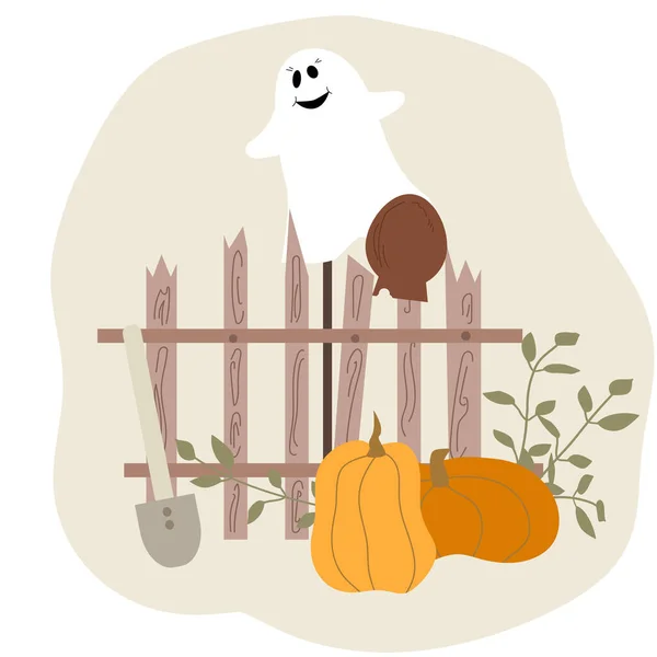 Halloween Outono Tema Com Abóboras Fantasma — Vetor de Stock