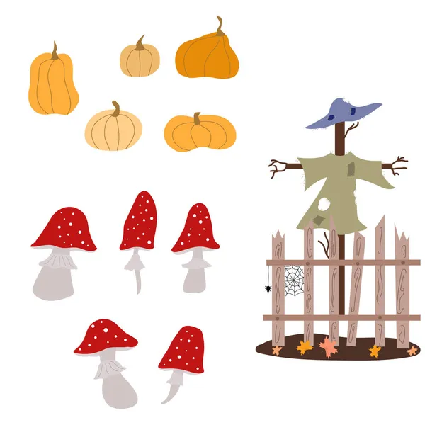 Halloween Herfst Thema Met Pompoenen Champignons — Stockvector