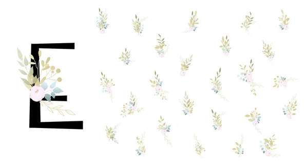 Γραμματοσειρά Διάνυσμα Γράμμα Και Λουλούδια Διανυσματική Απεικόνιση — Διανυσματικό Αρχείο
