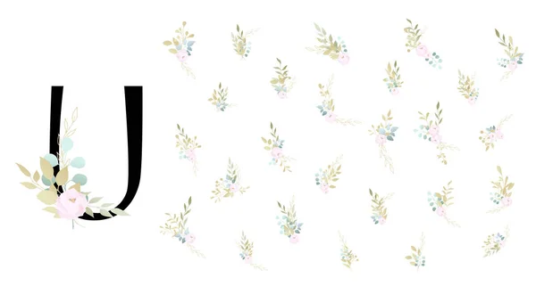 Γραμματοσειρά Διάνυσμα Γράμμα Και Λουλούδια Διανυσματική Απεικόνιση — Διανυσματικό Αρχείο