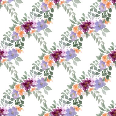 Güzel çiçek ve yaprakların suluboya çizimi, pürüzsüz desen