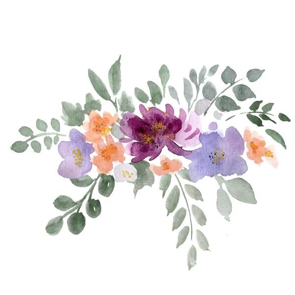 Aquarellzeichnung Von Schönen Blumen Und Blättern — Stockfoto