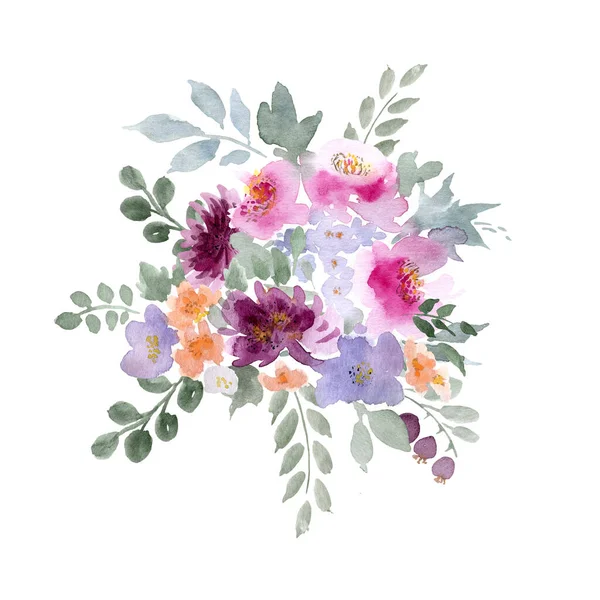 Aquarellzeichnung Von Schönen Blumen Und Blättern — Stockfoto