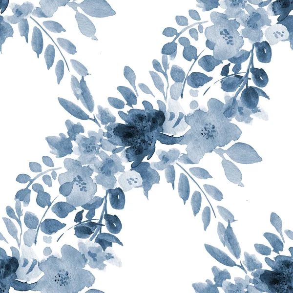 Dibujo Acuarela Hermosas Flores Hojas Patrón Sin Costuras —  Fotos de Stock