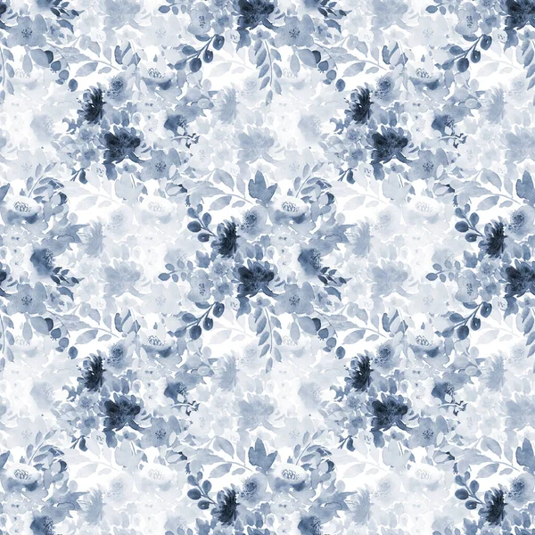 Watercolor drawing of beautiful flowers  and leaves,  seamless pattern