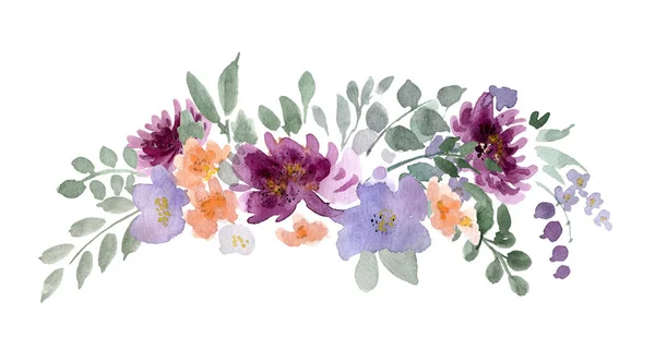 Акварельный Рисунок Красивых Цветов Листьев — стоковое фото