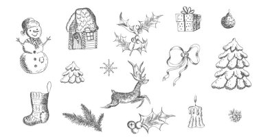 El yapımı elementlerle hazırlanmış Noel. vektör illüstrasyonu.