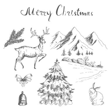 Noel öğeleri el çizimi çizimi. vektör illüstrasyonu
