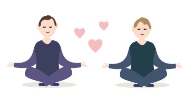 Beyaz arka plan vektör illüstrasyon tasarımı üzerinde yoga yapan birkaç adam.
