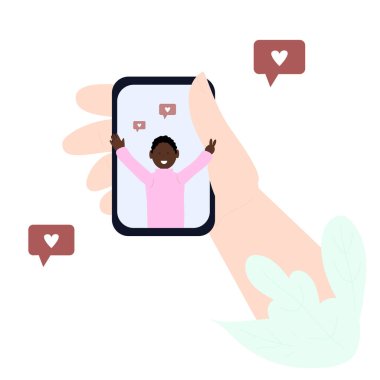 Akıllı telefon vektör illüstrasyonlu kadın eli