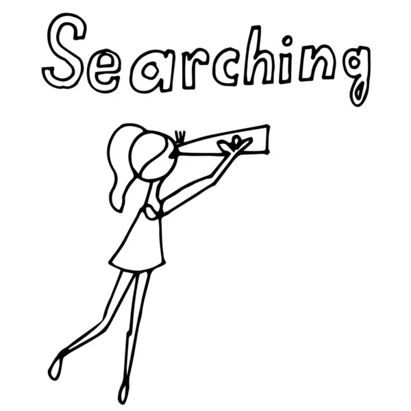 Vector Illustration Girl Searching — Stock Vector
