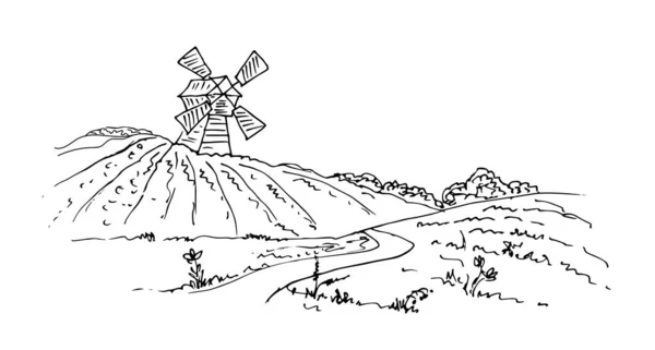 Ручной Рисунок Фермерской Мельницы Векторная Иллюстрация — стоковый вектор
