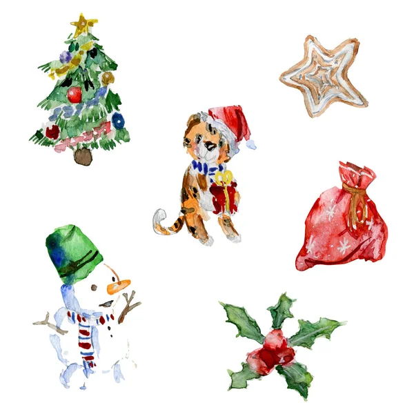 Aquarell Weihnachtliche Elemente Handgezeichnete Illustration — Stockfoto