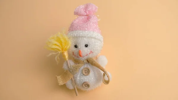 Christmas Toy Snowman Yellow Background — Fotografia de Stock