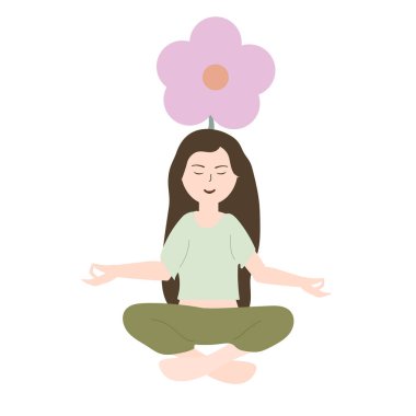 Lotus 'ta meditasyon yapan kadın vektör çizim tasarımı yapıyor