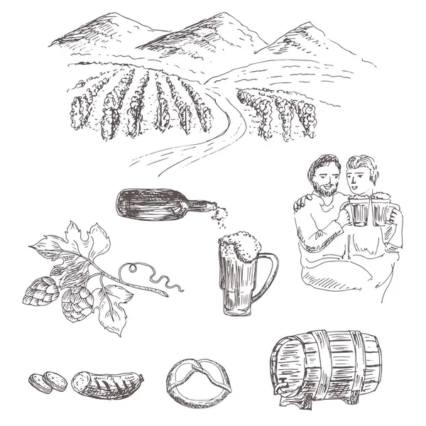 Boceto Dibujado Mano Icono Cerveza Ilustración Vectorial — Vector de stock
