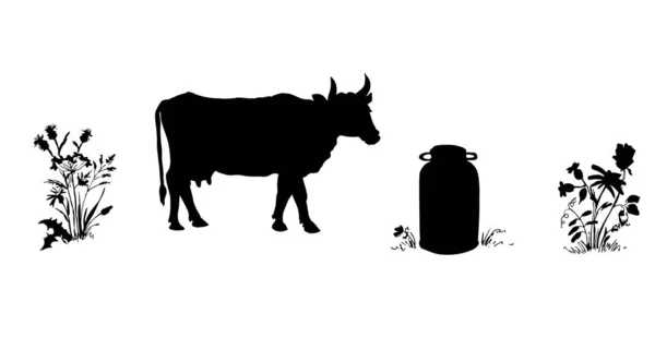 Koeiensilhouet Met Een Witte Achtergrond — Stockvector