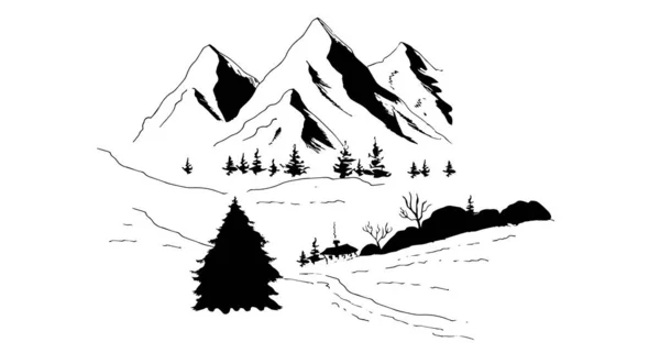 Горный Пейзаж Снегом Вектор — стоковый вектор
