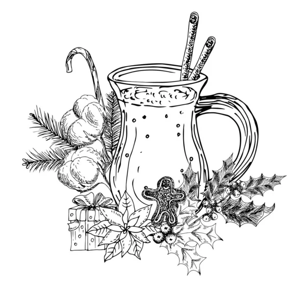 Рождественское Оформление Глинтвейна Рисунком Вручную Векторная Иллюстрация — стоковый вектор