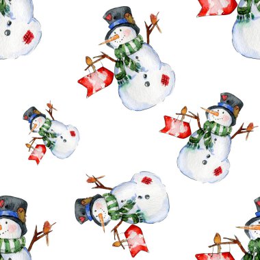 Yılbaşı kardan adamlarıyla sulu boya desenleri 