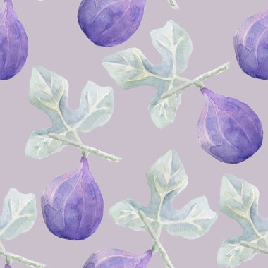 Watercolor drawing of beautiful   figs, seamless pattern 