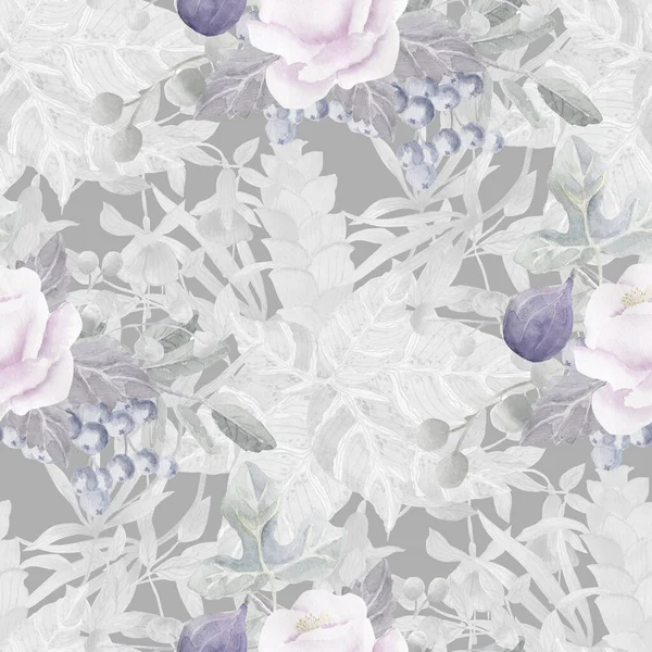 Watercolor drawing of beautiful  roses flowers, seamless pattern 