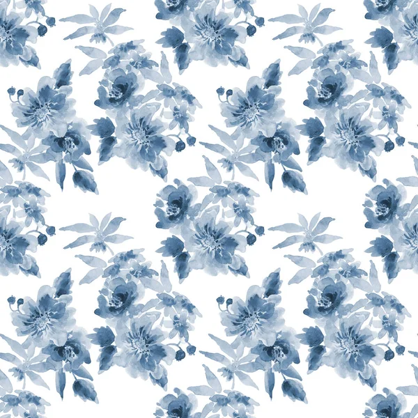 Aquareltekening Van Prachtige Bloemen Bladeren Naadloos Patroon — Stockfoto