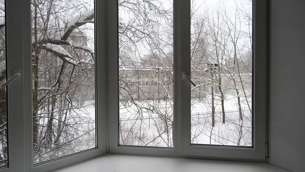 Janela Vidro Casa Inverno — Fotografia de Stock