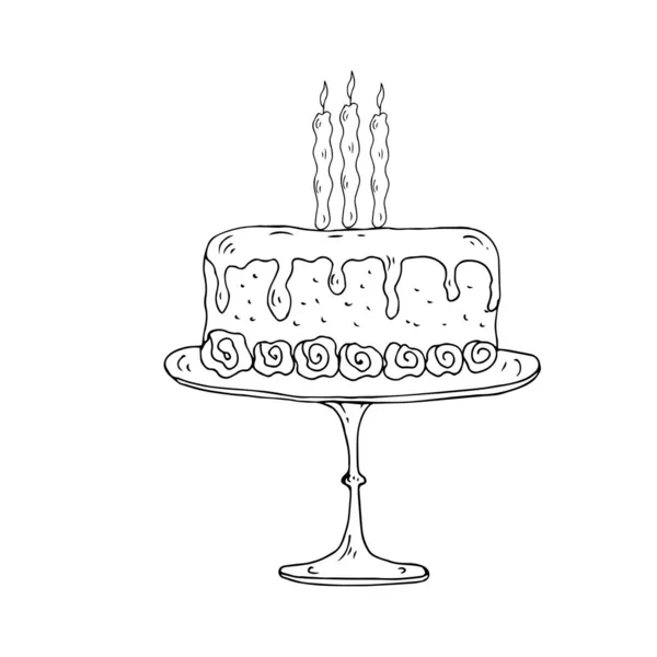 キャンドルで手描きのドードルケーキ ベクターイラスト — ストックベクタ