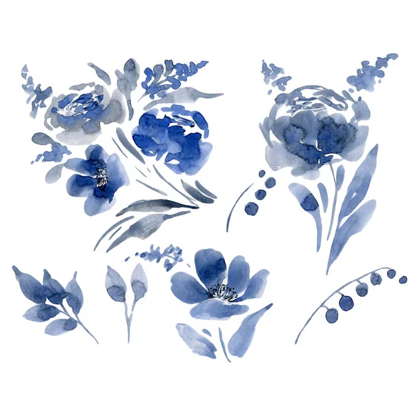Akvarell Rajz Gyönyörű Virágok Levelek Zökkenőmentes Minta — Stock Fotó