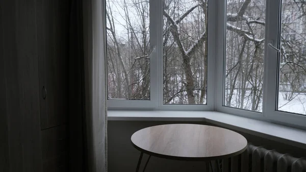 Janela Vidro Casa Inverno — Fotografia de Stock